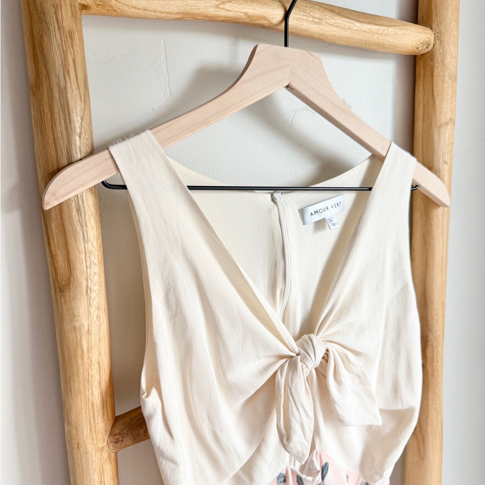 Amour Vert Silk Pink and Cream A-Line Dress - Picture 5 of 8